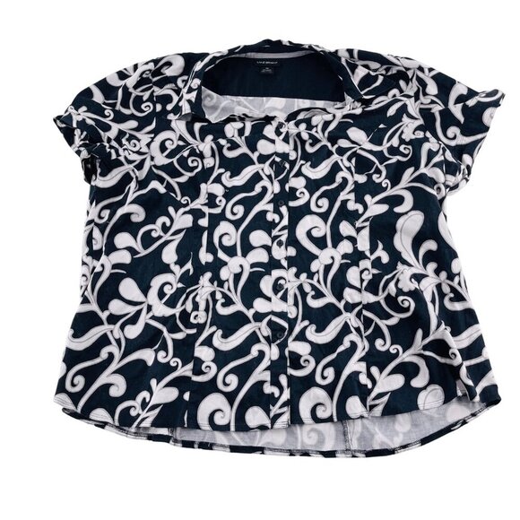 Lane Bryant Womens Blouse Size 26 Black & White Swirl Print Cotton Blend - Picture 1 of 4